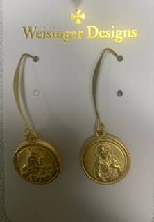 Weisinger Designs - Vente Boucles d'oreilles pendantes - BOUCLE D'OREILLE PENDANTE SCAPULAIRE RONDE EN FORME DE SCAPULAIRE0
