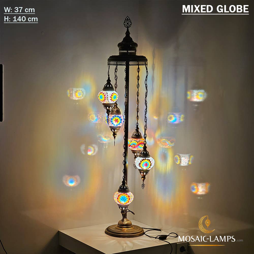 Mosaic Lamps - Wholesale Floor Lamp - 5 Globe Mosaic Floor Lamps, Medium Ball Turkish Mosaic Bedsi6