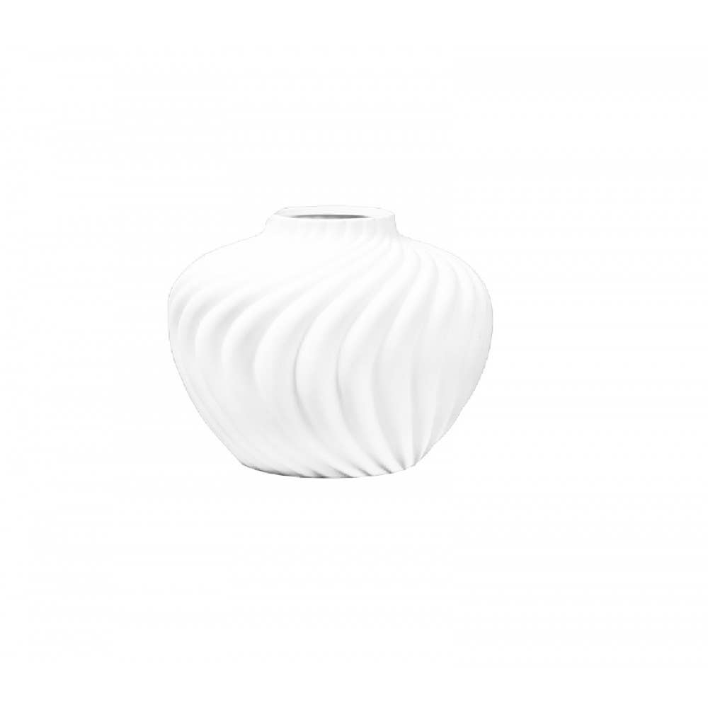 AULICA - Wholesale Vase - Round white Chantilly vase in polyresin 34.5x34.5x25.5cm0