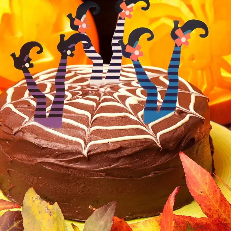 All Little Cute Things - Wholesale Cake/Cupcake Topper - Halloween Witch Feet with Striped Socks Cupcake Topper2