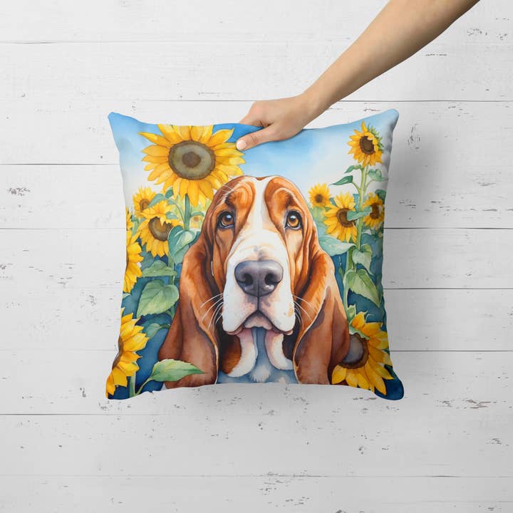 Basset Hound in Sunflowers Pillow 18x18 DAC6018 for wholesale by Caroline's Treasures