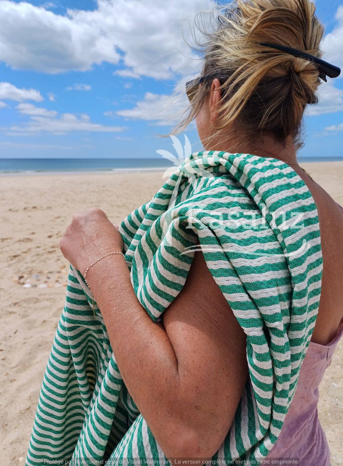 KASALUZ - Vendita all'ingrosso Telo mare - Fouta Atlántico Noir a nido d'ape 100% cotone3