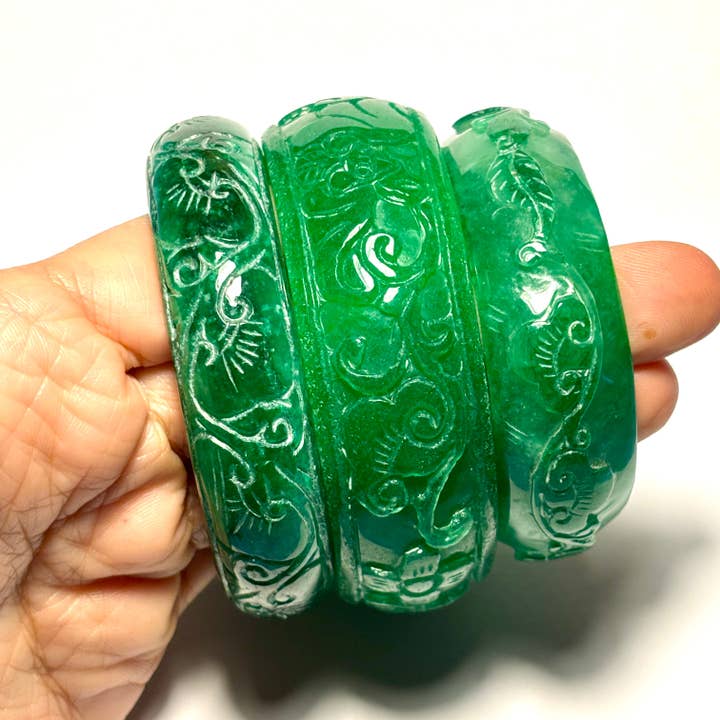 Whitestone Jewelry Co. - Wholesale Bangle Bracelet - Hand-Carved Green Jade Bangle3