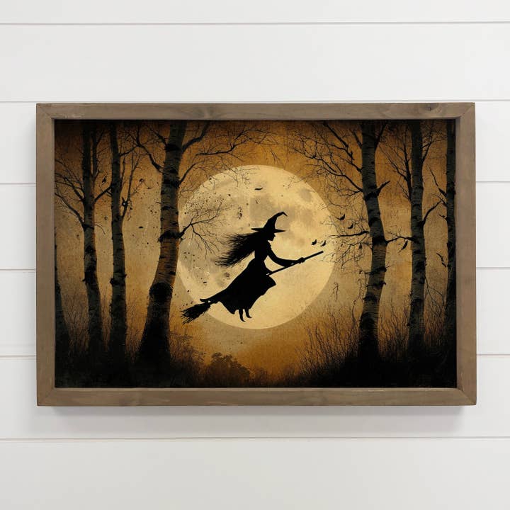 Witch Flying Through the Trees - Halloween Canvas Art - for wholesale by Hangout Home
