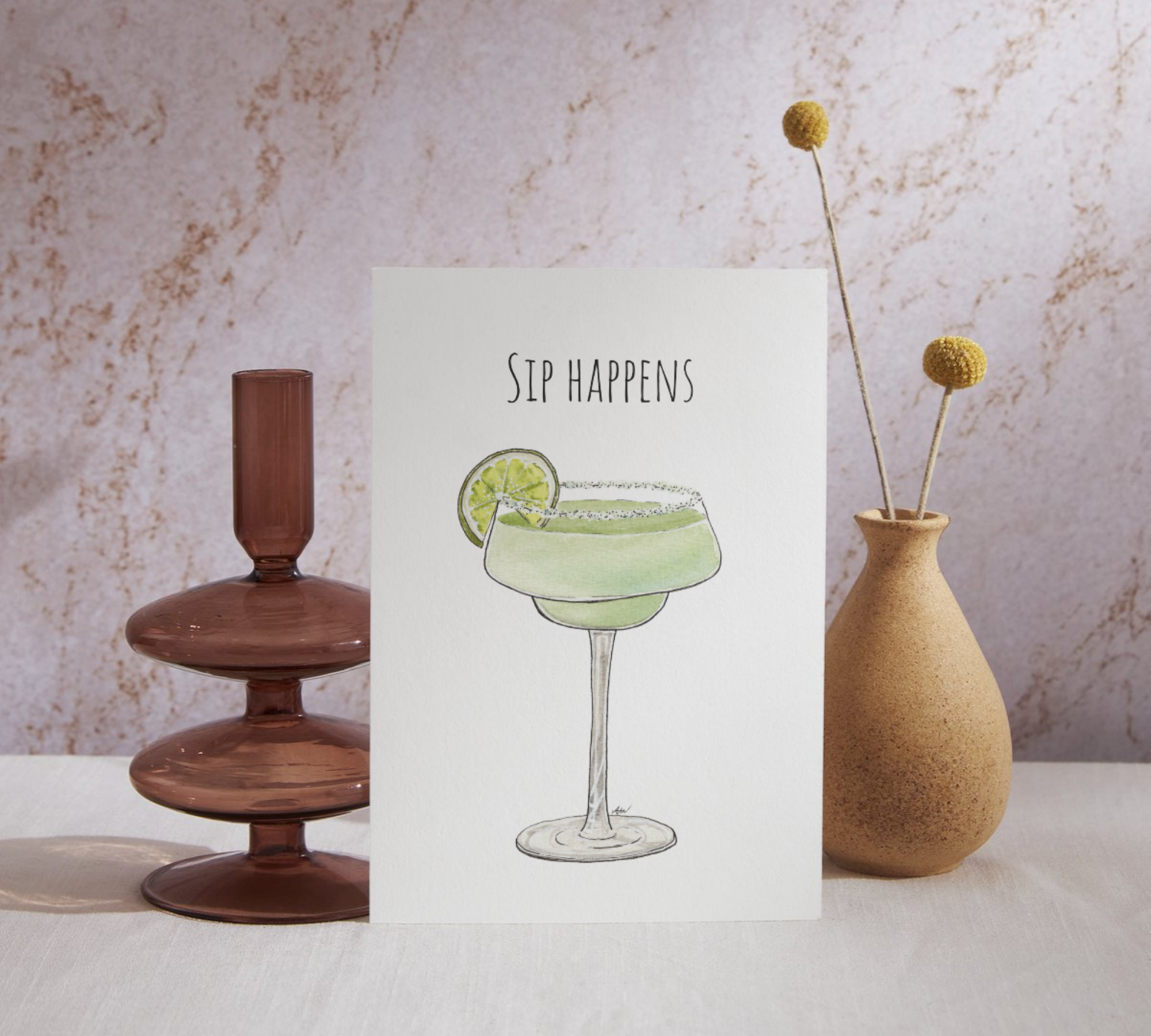 Alyssa Whetstone Art - Wholesale Everyday Greeting Card - Sip Happens Watercolor Greeting Card2