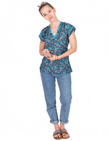 Blue Silk Asymmetric Top for wholesale on Faire2