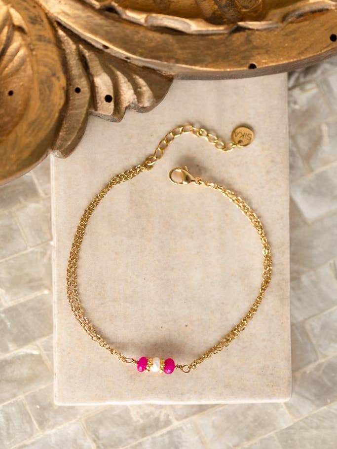 Pulsera Luana - Jade teñido fucsia y perla de agua dulce para venta al por mayor de SIKA BIJOUX
