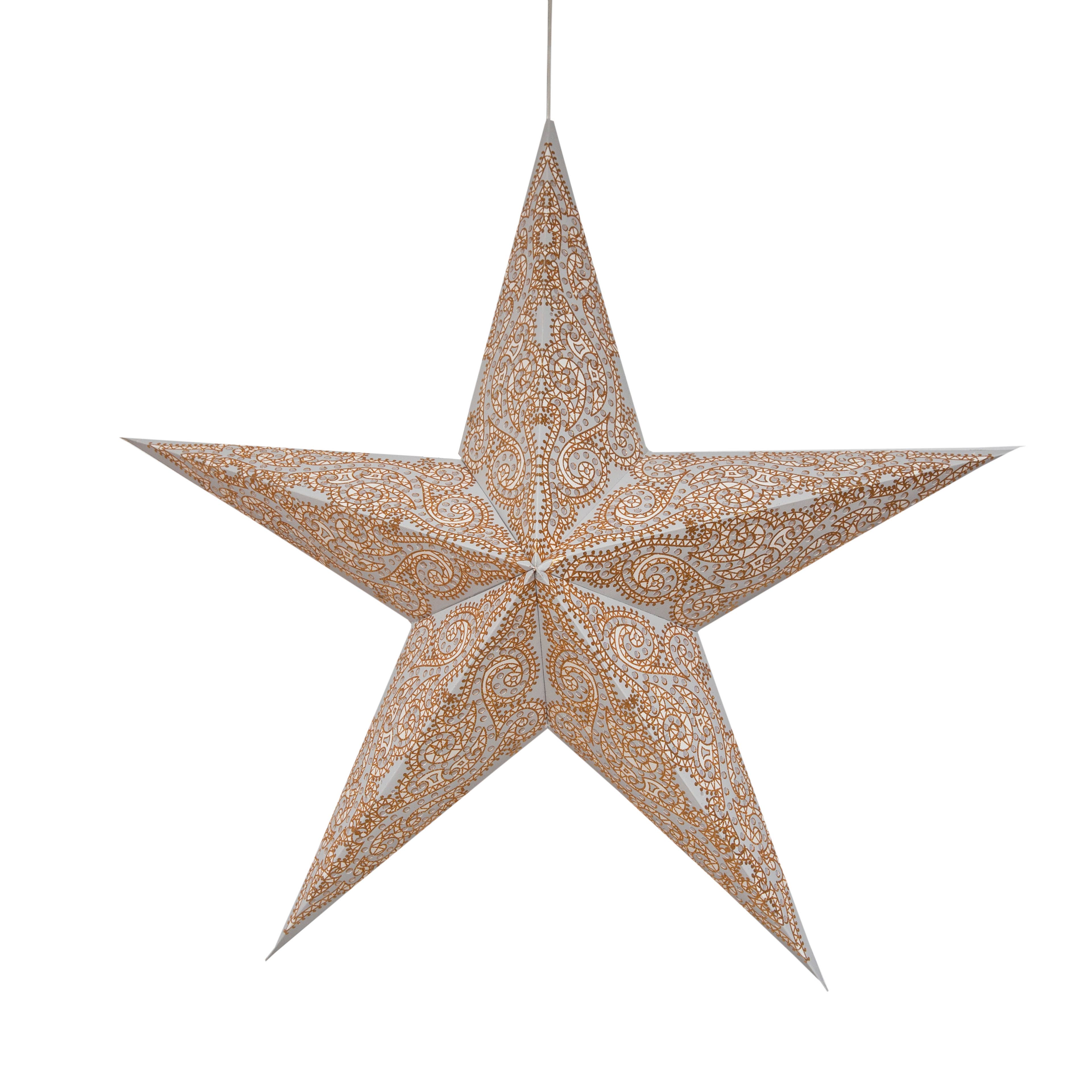 Artschatz LLC - Venta al por mayor Lámpara/farol de papel - Linterna Gaudí con 5 puntas, 24 pulgadas, papel gris y blanco7