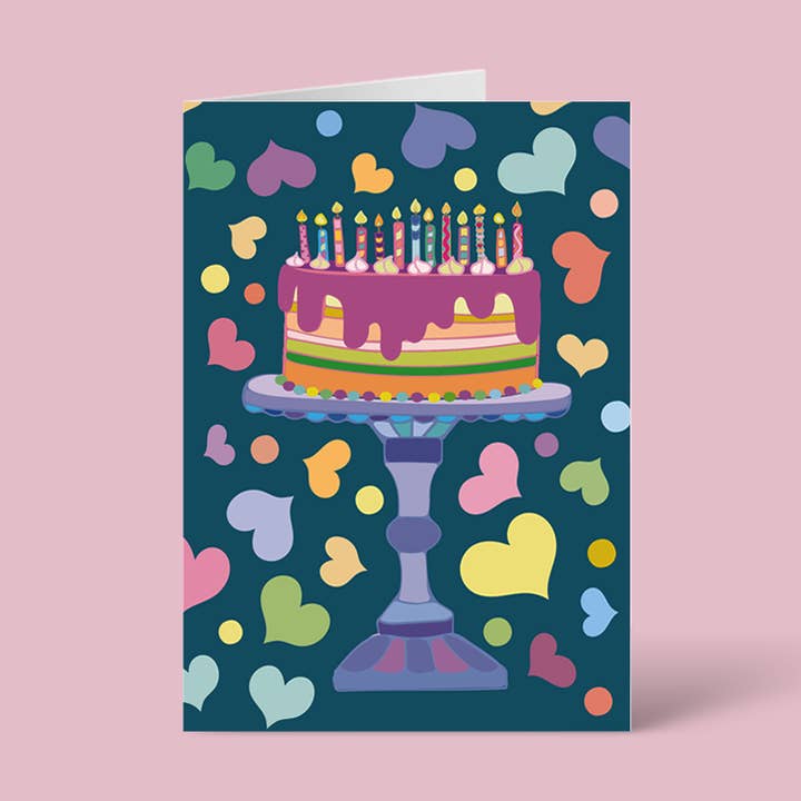 Biglietto di Auguri con Torta di Compleanno e Cuori per la vendita all'ingrosso da parte di Oditti