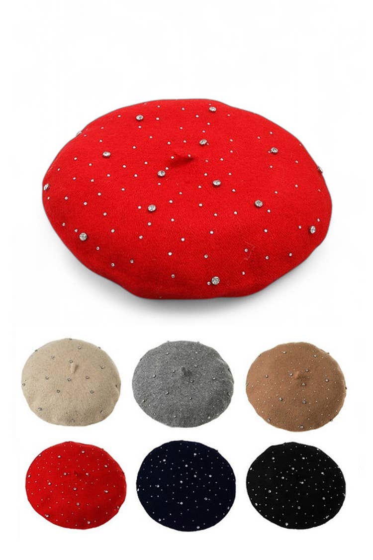 Artini Accessories - Wholesale Beret - Women's - Rhinestone Accent Fashion Beret Hat