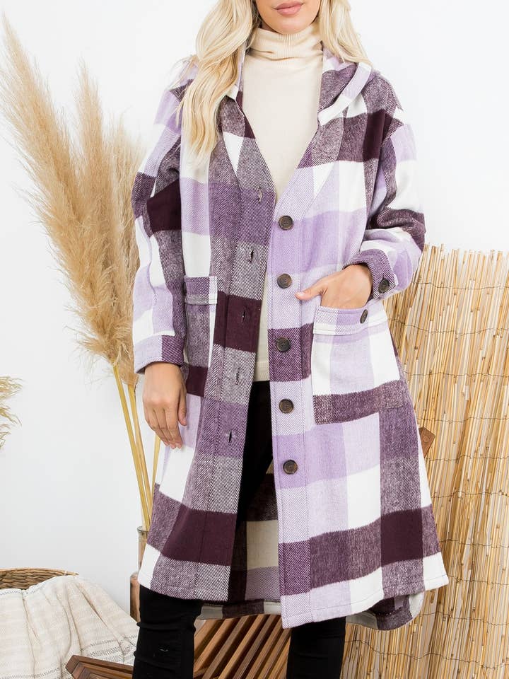 26 International - Wholesale Shirt Jacket/Shacket - Women's - Women's Plaid Oversized Duster Shacket with Pockets