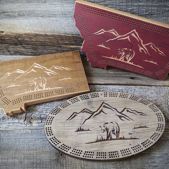 Cribbage Board - Mtn Bear für den Großhandel von Knotty Pine Woodworks