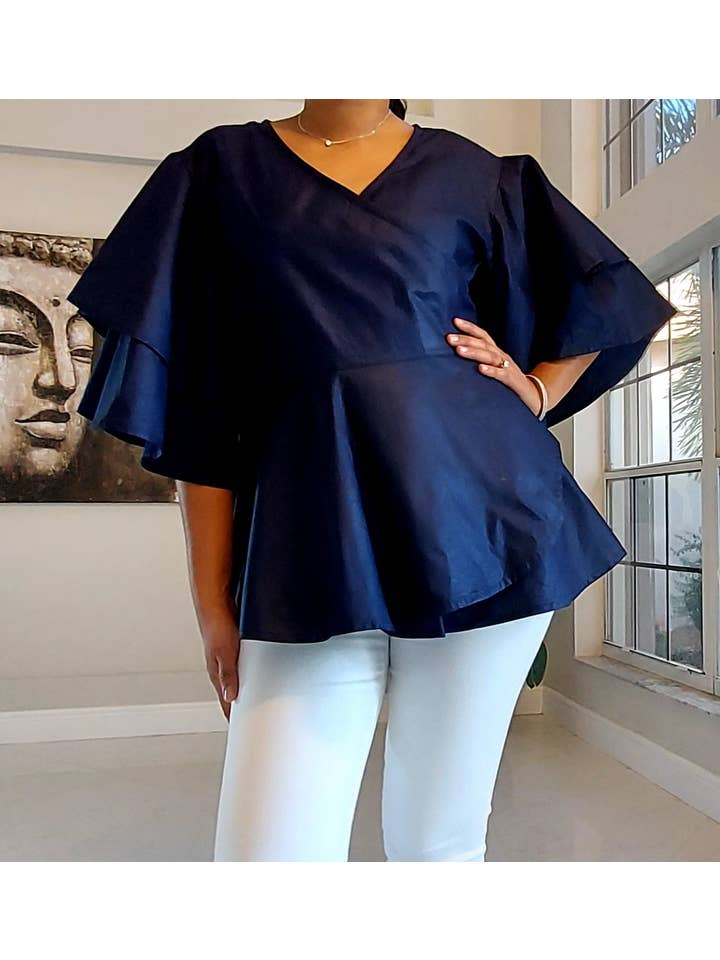 India Batik - Wholesale Top & Skirt Set - Women's - Wrap Blouse & Long Skirt- Navy