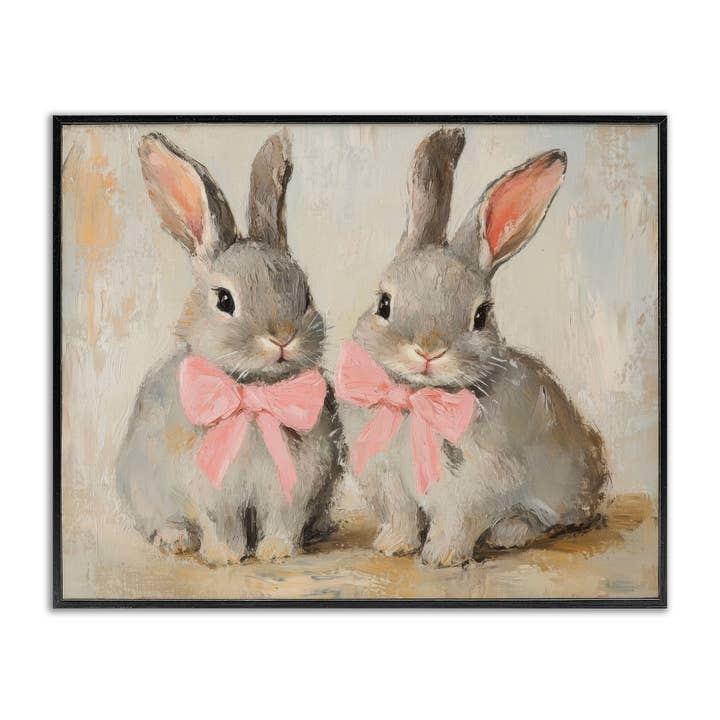 Kaninungar i rosa rosetter - Inramad väggkonst för wholesale av Stupell Industries