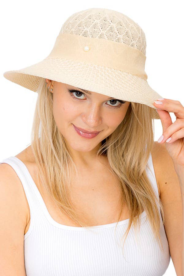 Cap Zone - Wholesale Straw Hat - Women's - Flower Ribbon Fabric Sun Hat2