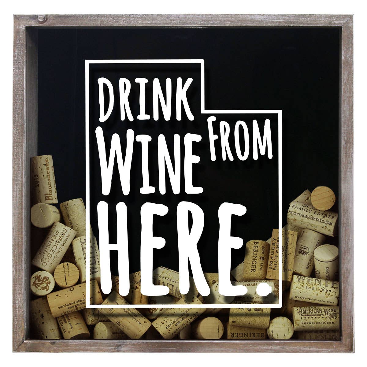 Torched Products - Wholesale Sign - Drink Wine From Here Beer Cap Shadow Box - Farmhouse Antique42