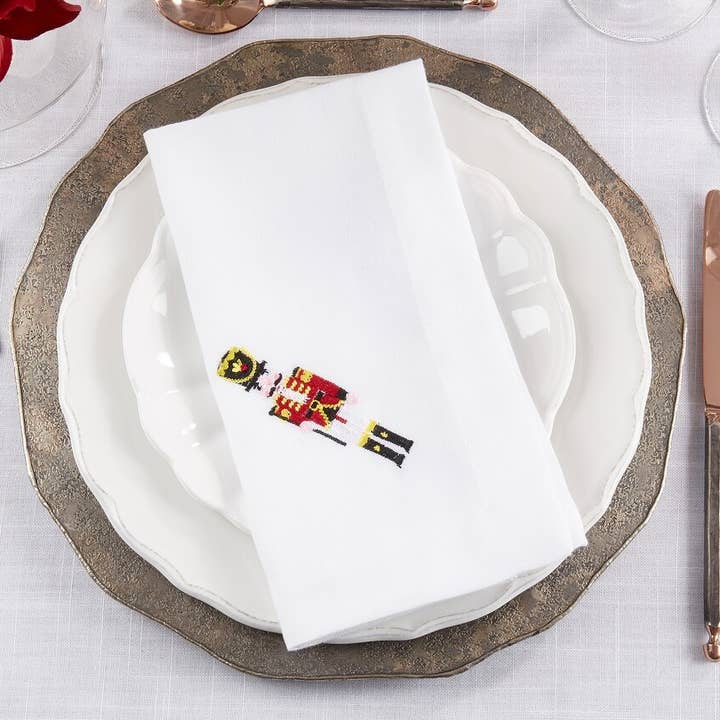 Embroidered Nutcracker White 20" Cloth Napkin for wholesale by Fennco Styles