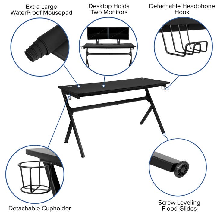 Flash Furniture - Wholesale Console Table - 55" Black Computer Gaming Desk - Headphone Holder3