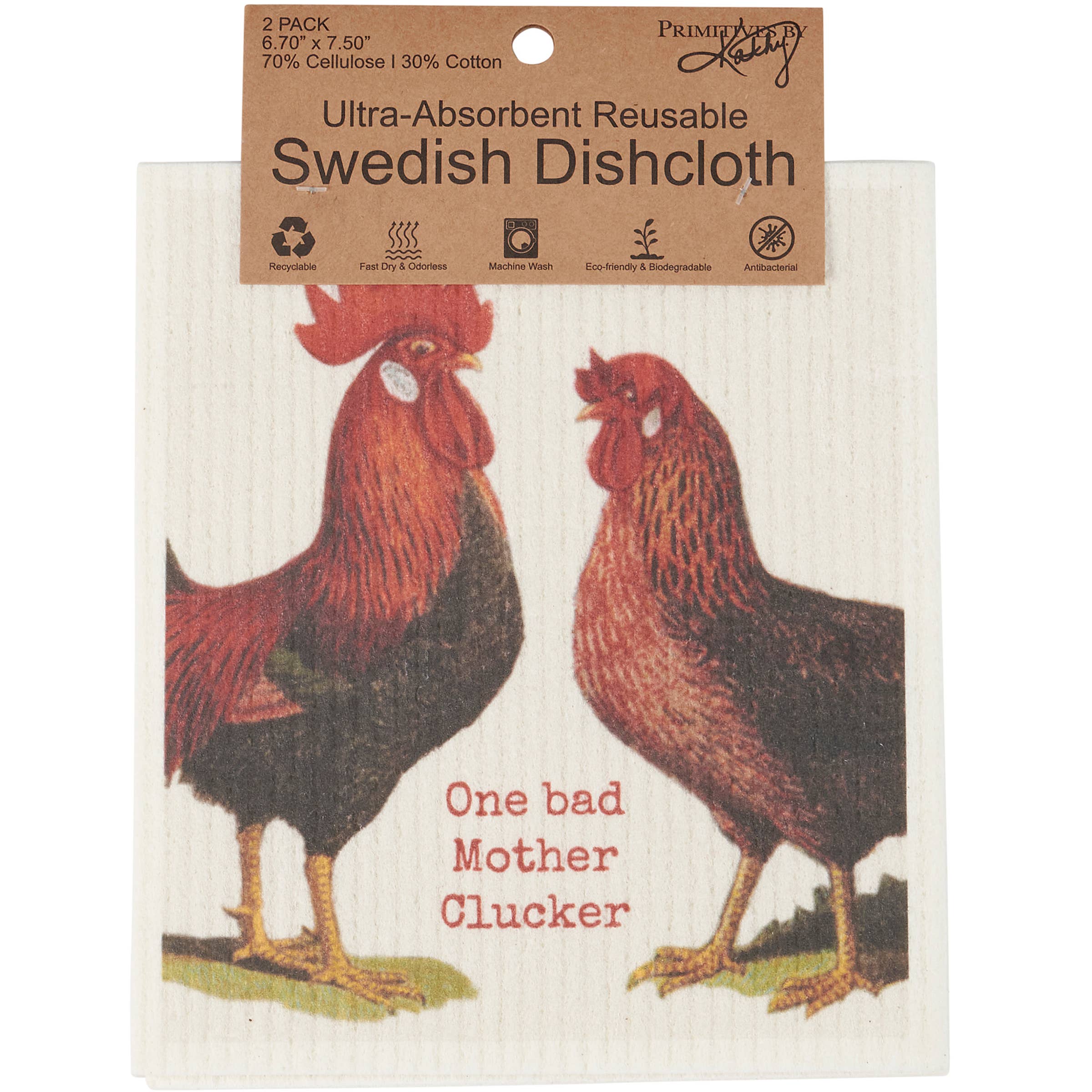 Primitives by Kathy - Wholesale Tea Towel - Rise & Shine Mother Cluckers Swedish Dishcloth Set2