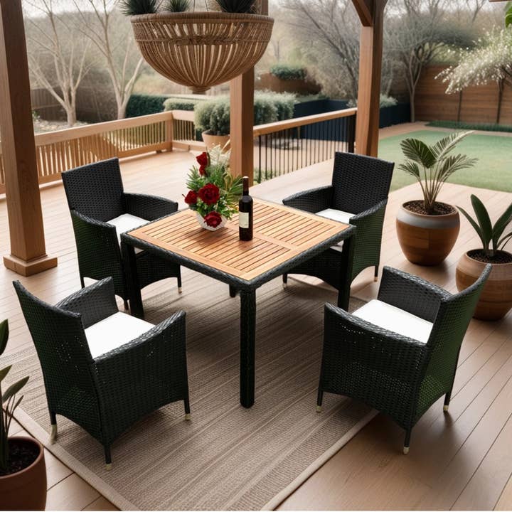 7/5-Piece Outdoor Wicker Dining Set with Acacia Wood Table and other Purchase Wholesale nappe table. Free Returns & Net 60 Terms on Faire trending on Faire.