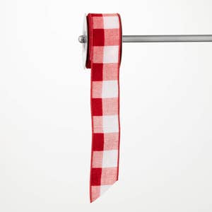1.5 Wired Red & Beige Primitive Gingham Ribbon - 10 Yards