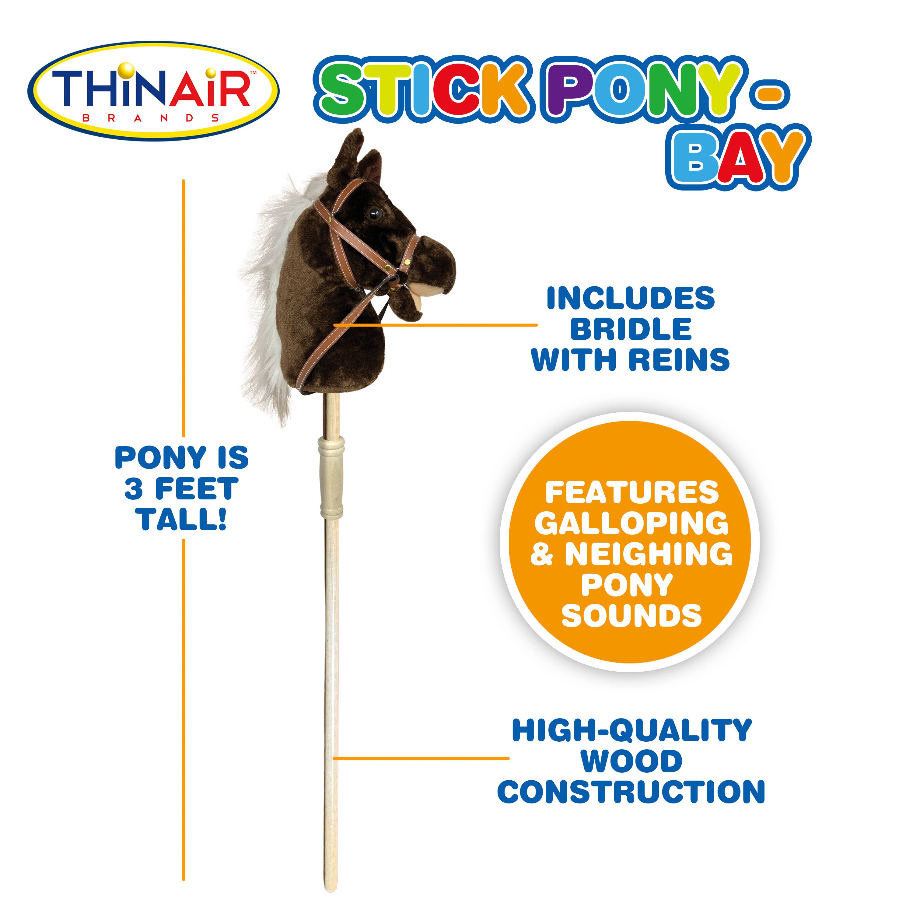 Thin Air Brands - Wholesale Toy Set - Kids - Stick Pony - Brown Bay Horse with sounds Hobby Horse1