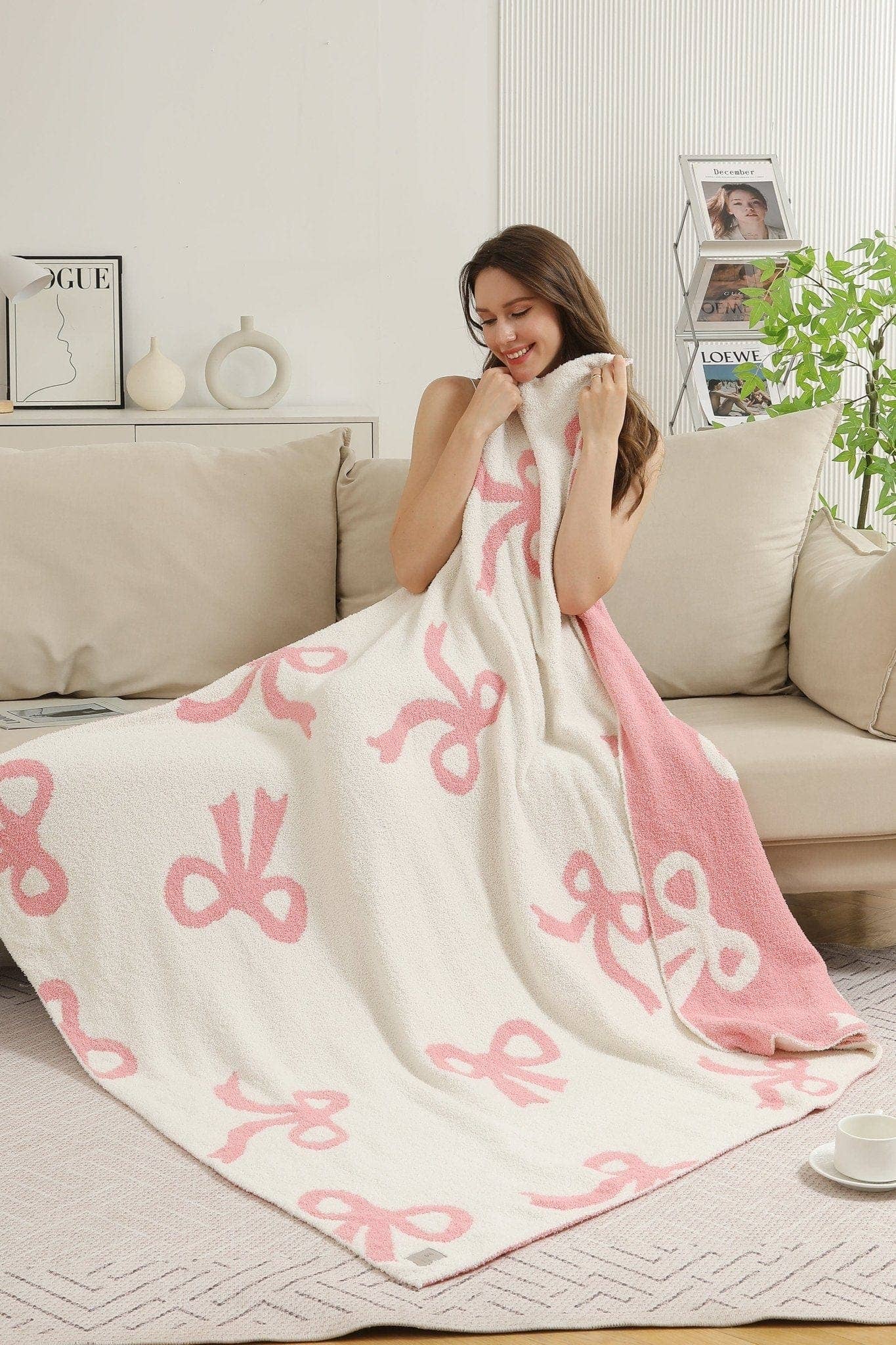 MiMi Wholesale - Wholesale Throw Blanket - JCL6020 Super Lux Pink Ribbon Blanket0