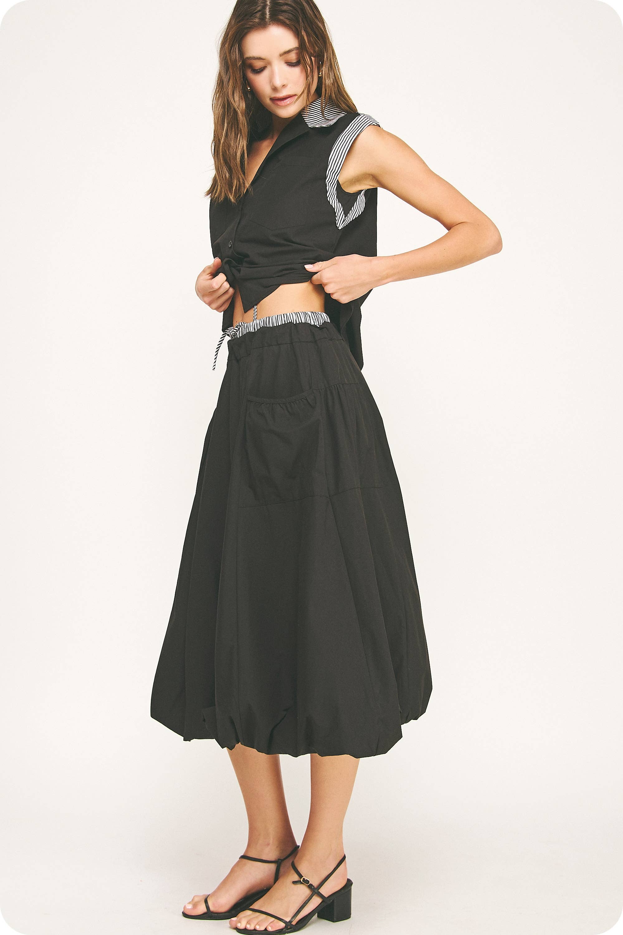 Strut & Bolt - Wholesale Rok - Dames - Streep Contrast Midi Bellenrok10