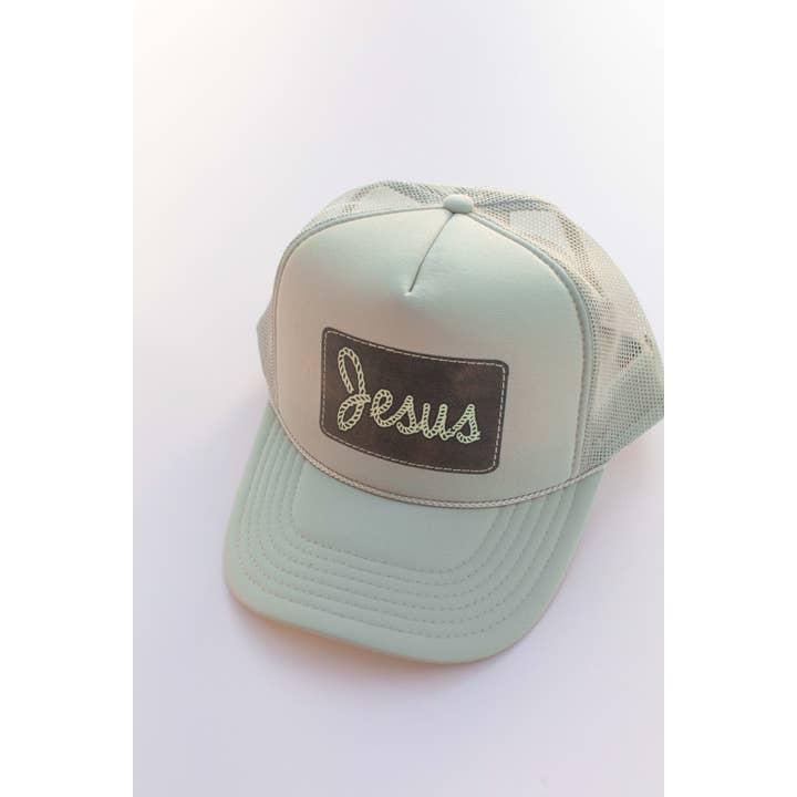 Khaki Jesus Rope Patch Faith Western Trucker Hat Cap for wholesale on Faire