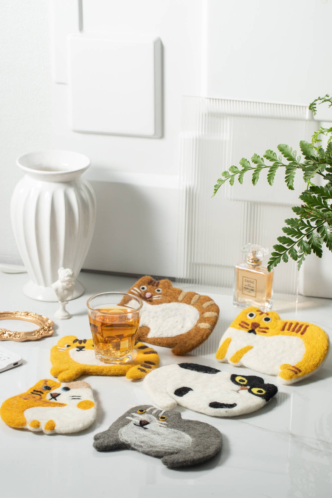 Sparkle Being – wholesale Underlägg – Handgjorda bordsskydd i filt för kaffekoppar – Rädda katter8