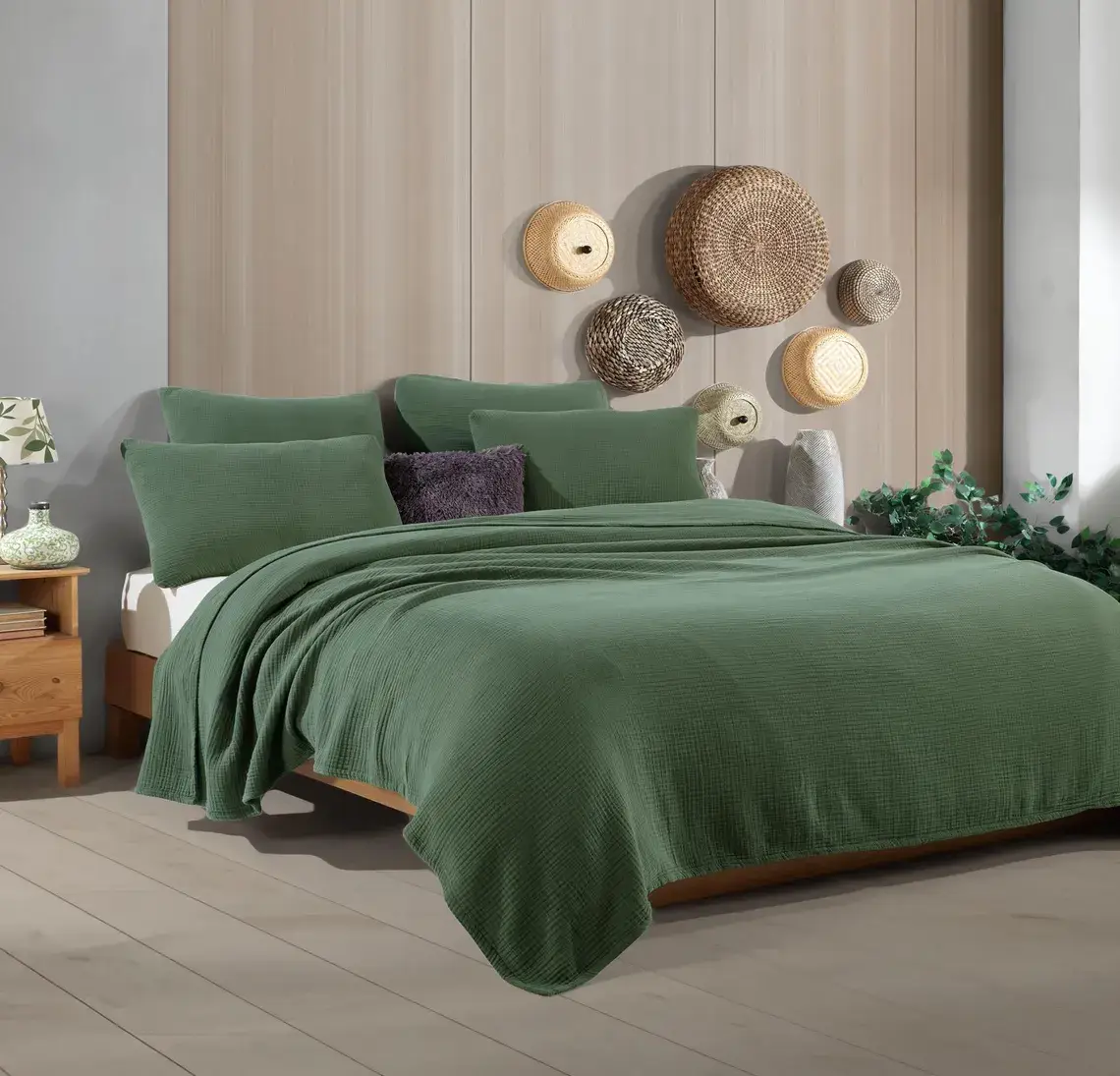 Aseel Buy Good – wholesale Prydnadsfilt – Grön kastpläd Queen/King storlek6