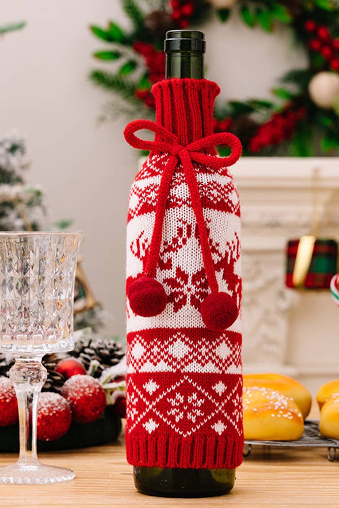 Comely Fashion - Wholesale Drink Huggers & Koozies - Christmas Elements Knit Wine Bottle Sweater CF-HB0481