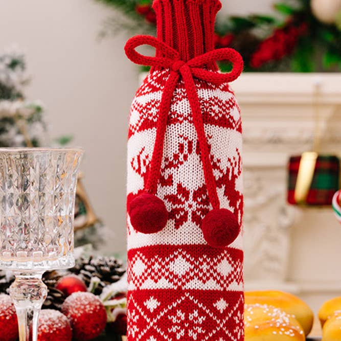 Comely Fashion - Wholesale Drink Huggers & Koozies - Christmas Elements Knit Wine Bottle Sweater CF-HB0481