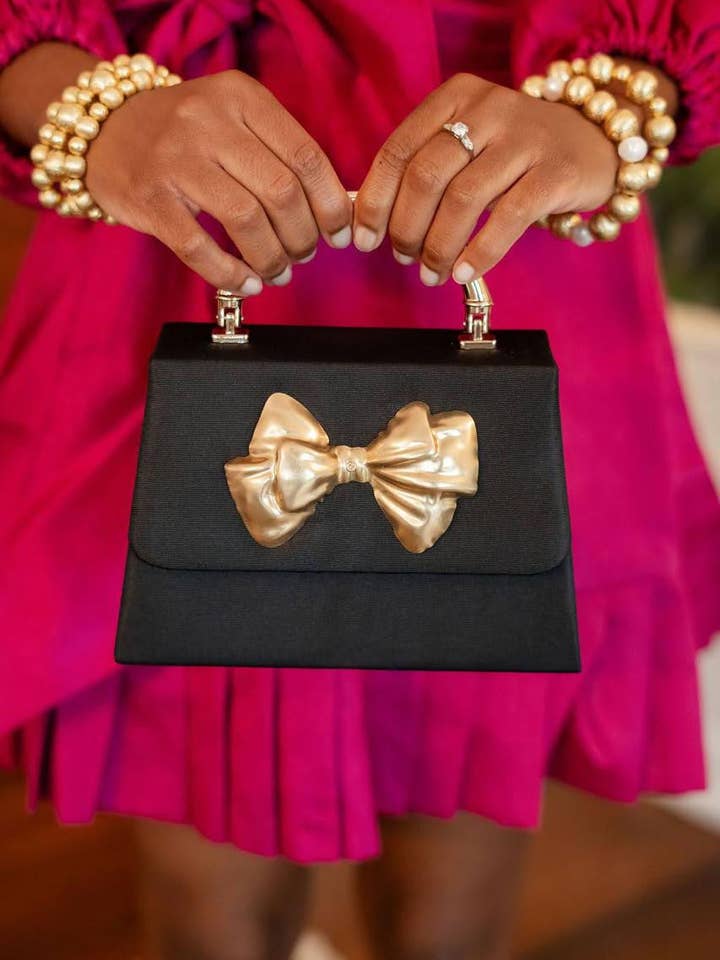 Black Faille Lulu with Gold Handle Handbag - Gold Charms- WS PREORDER 2/25 for wholesale by Lisi Lerch