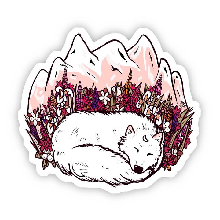 White Fox Mountain Sticker for wholesale by Big Moods