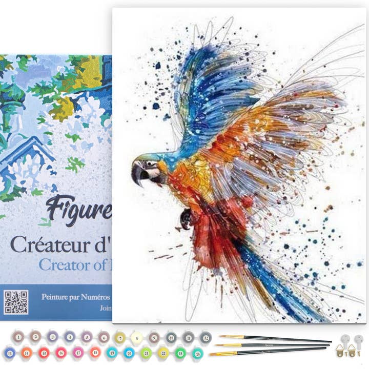 Pittura a numeri Pappagallo in volo completo incorniciato per la vendita all'ingrosso da parte di Figured'Art