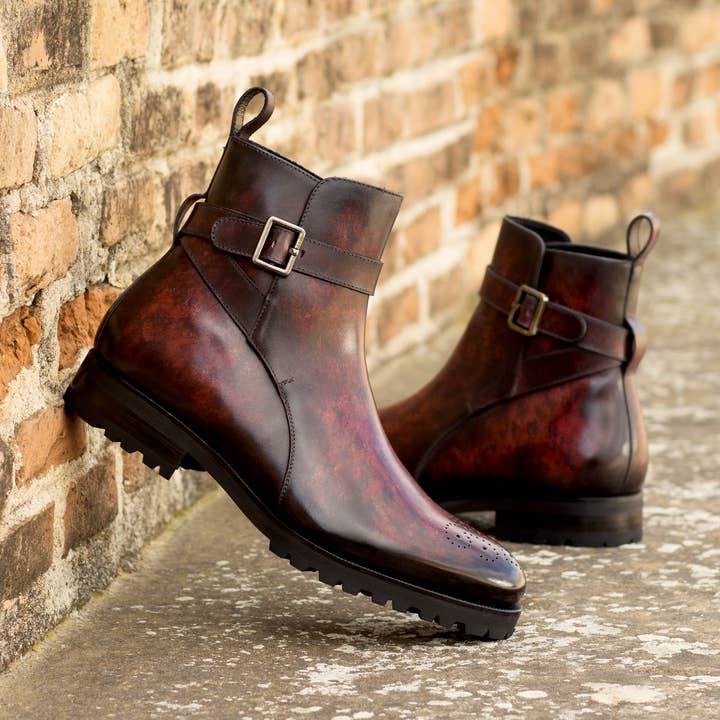 Rohan handgeschilderde Patina Jodhpur-laars voor heren in bordeaux voor wholesale door DapperFam