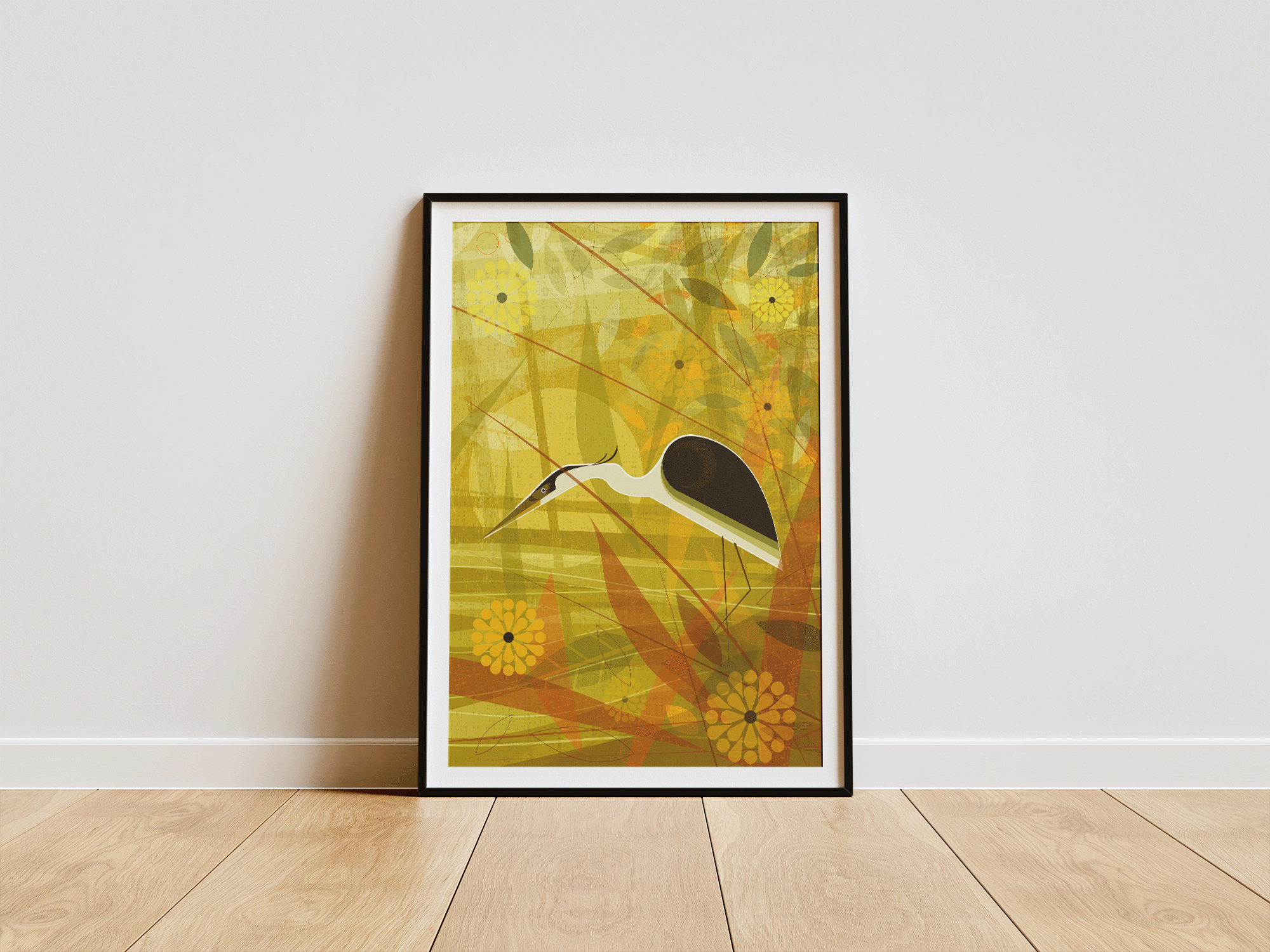 Mr Watson Design – wholesale Art print – Heron hunting by the lake  - Retro print0