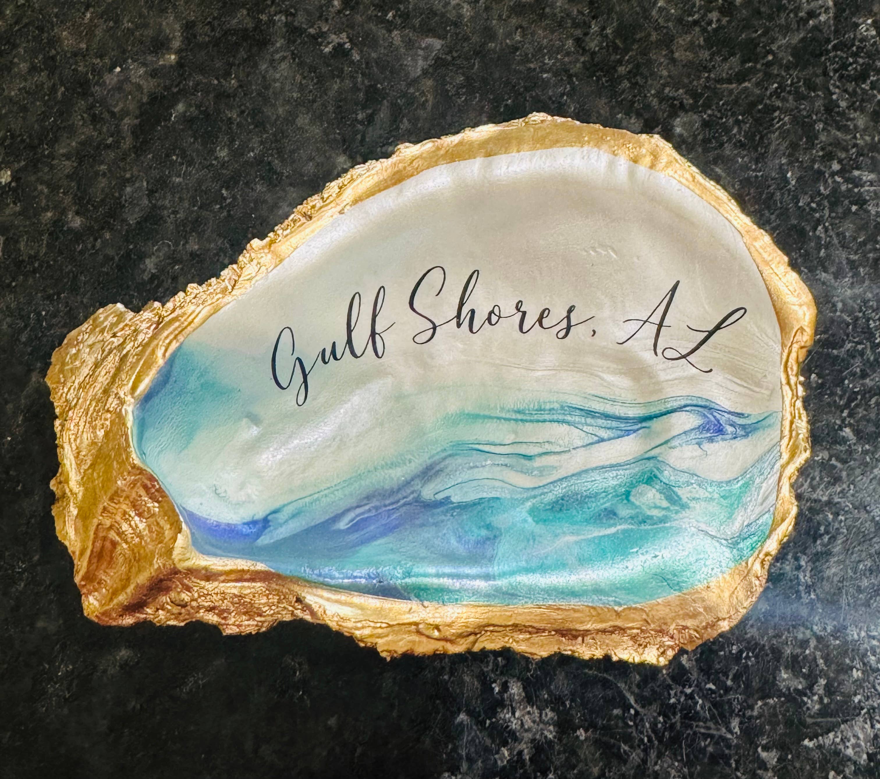 Shells by Shea - Wholesale Jewelry Dish - Personalized Blue Oyster Trinket Dish, Oyster Trinket Dish