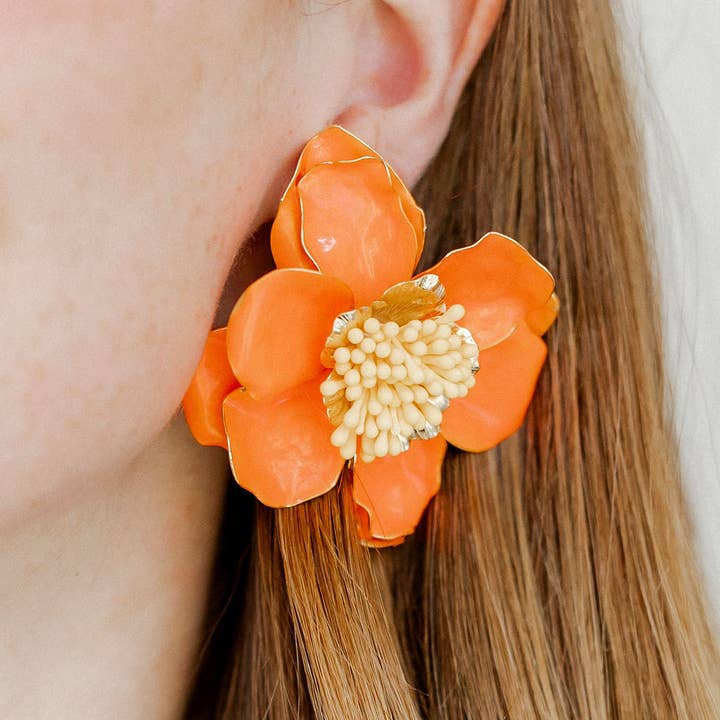 LINNY CO - Wholesale Dangle Earrings - Blossom Statement Earrings - Orange1