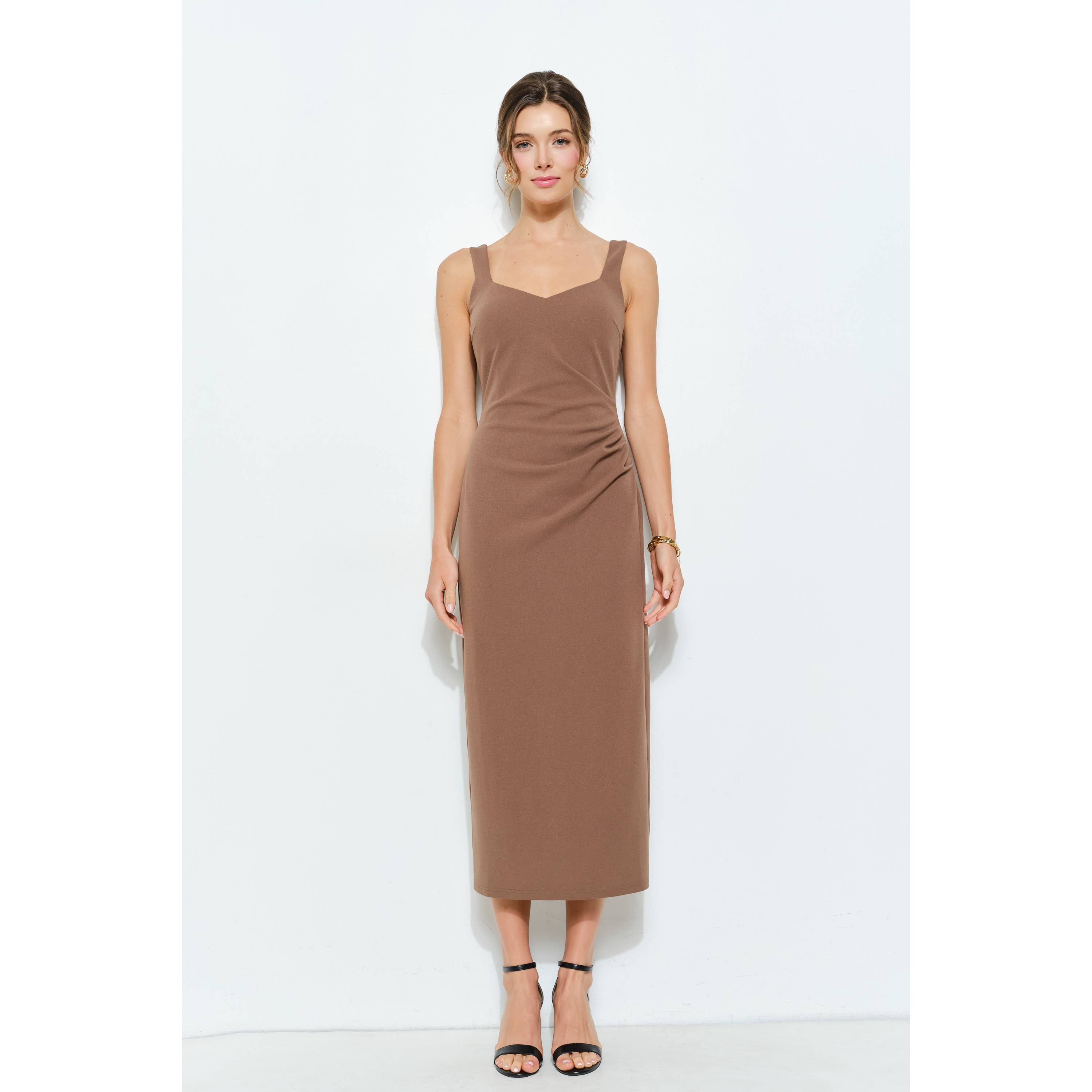 INA - Wholesale Dress - Women's - Knit Crepe Bodycon Midi with Princess Neckline8