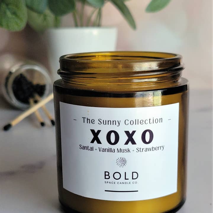 Bold Space Candle Co. - Wholesale Jar/Filled Candle - Vanilla + Black Santal + Berries - 3 oz. Amber Soy Candle1
