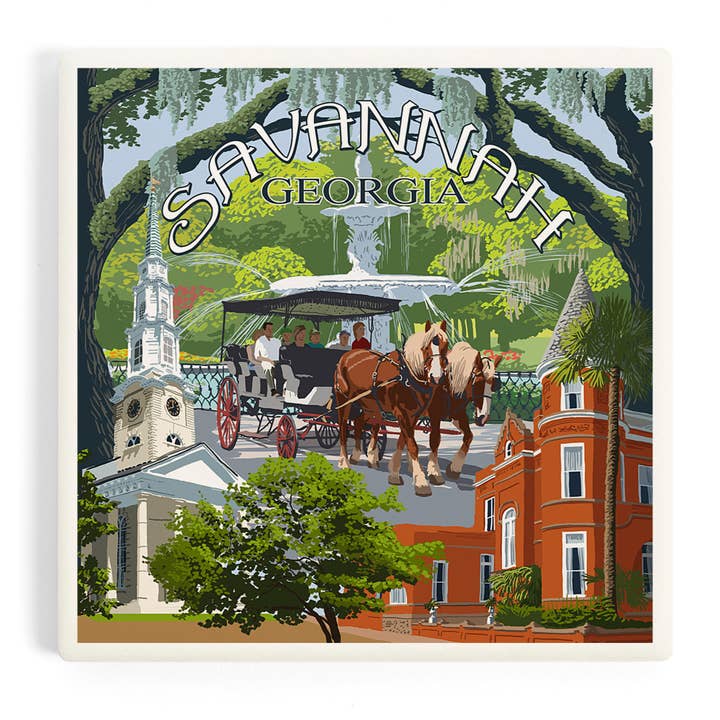 CERAMIC COASTER Savannah, Georgia, Town Views for wholesale by Lantern Press