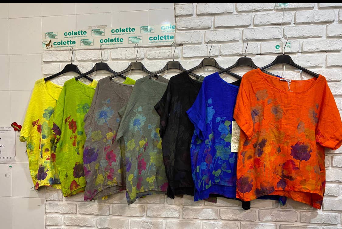 la maison des fibres naturelles – wholesale T-shirt – women's – Round neck printed linen T-shirt 23310 100% LINEN9