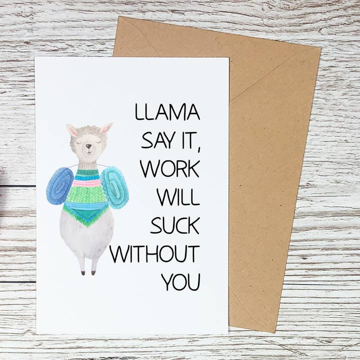 Tarjeta Llama Say It, Tarjeta de despedida de compañero de trabajo para venta al por mayor de Sorry Not Sorry Co