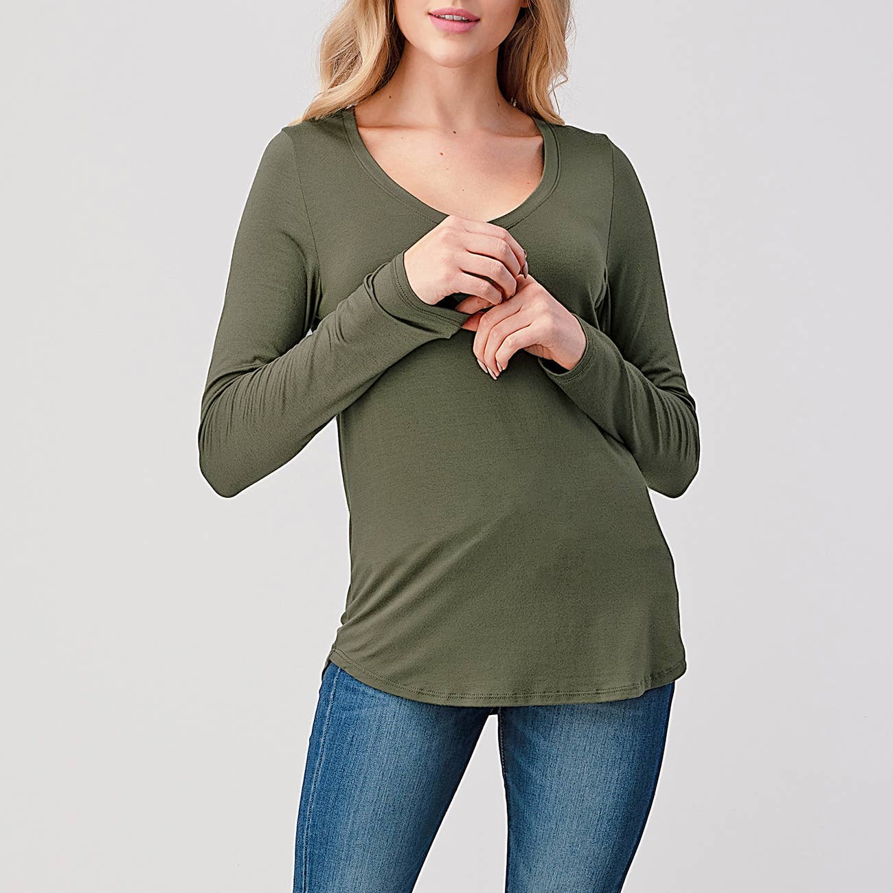 Heimious - Wholesale T-Shirt - Women's - Modal Long Sleeve V-neck Relaxed Fit T-shirt, T24922