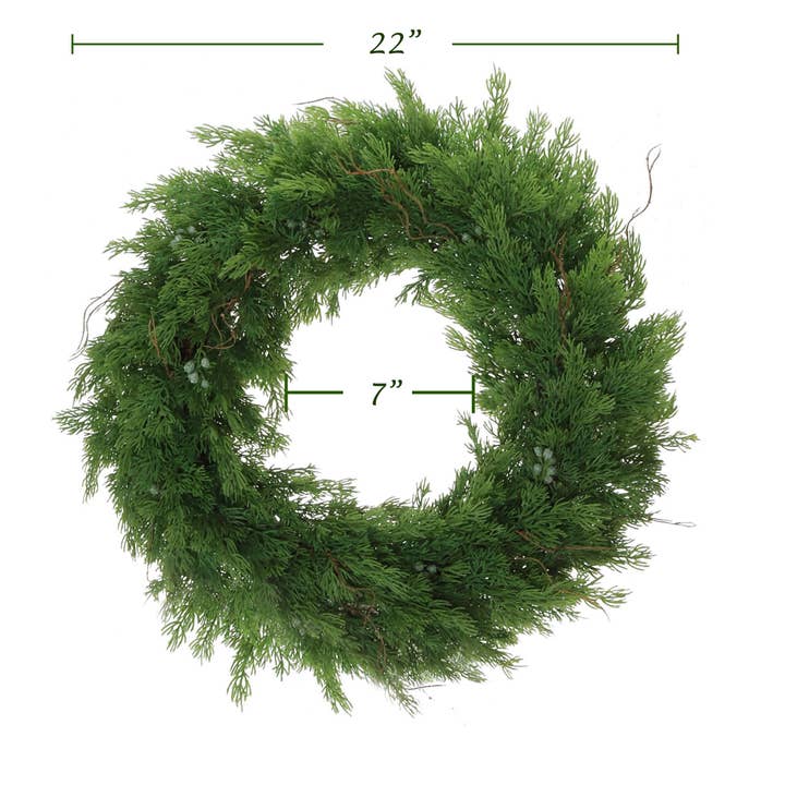 Larksilk - Wholesale Wreath - 22” Juniper Christmas Wreath With Green Berries & Twigs