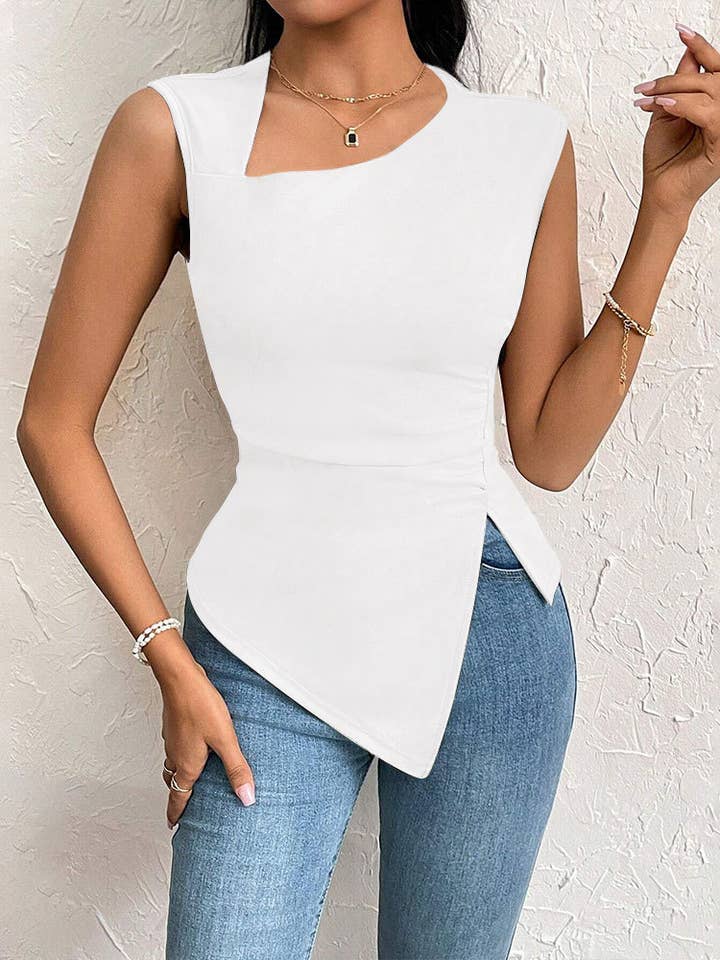 Lily Clothing - Wholesale Shirt - Women's - Diagonal neckline slim short irregular top1