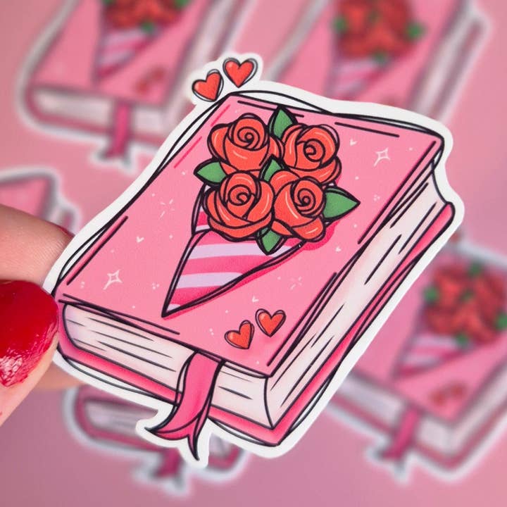 Romance Reader Book with Roses Vinyl Sticker for wholesale by Becki Leigh Studios