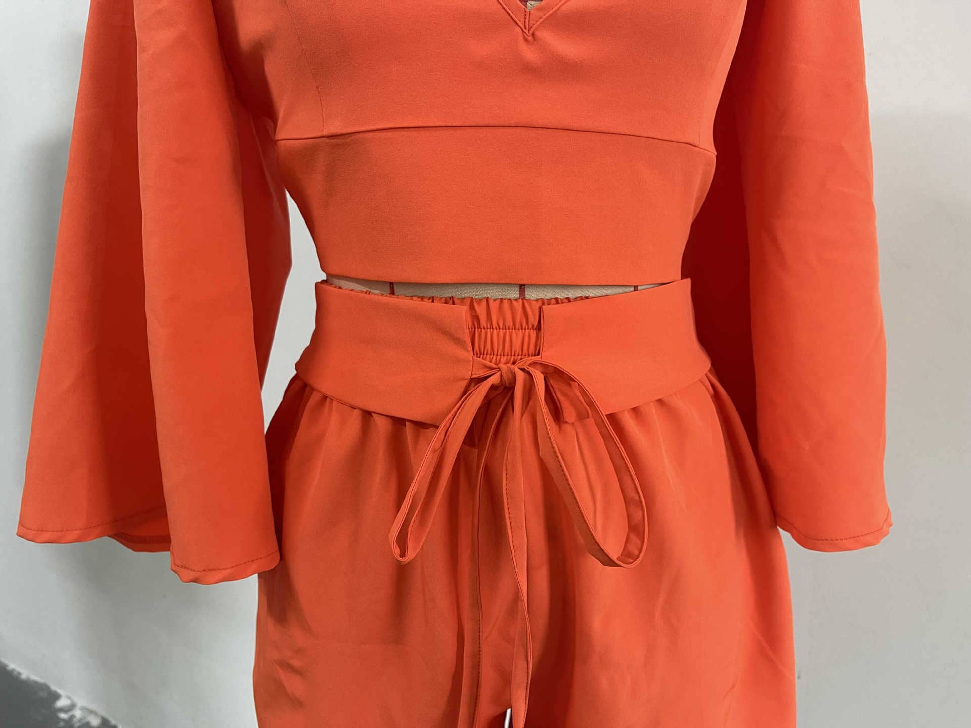 HIDDENBRAND - Wholesale Top & Short Set (NOT Loungewear) - Women's - Ruffled sleeves tie back neck tpo 2 piece short set outfits6